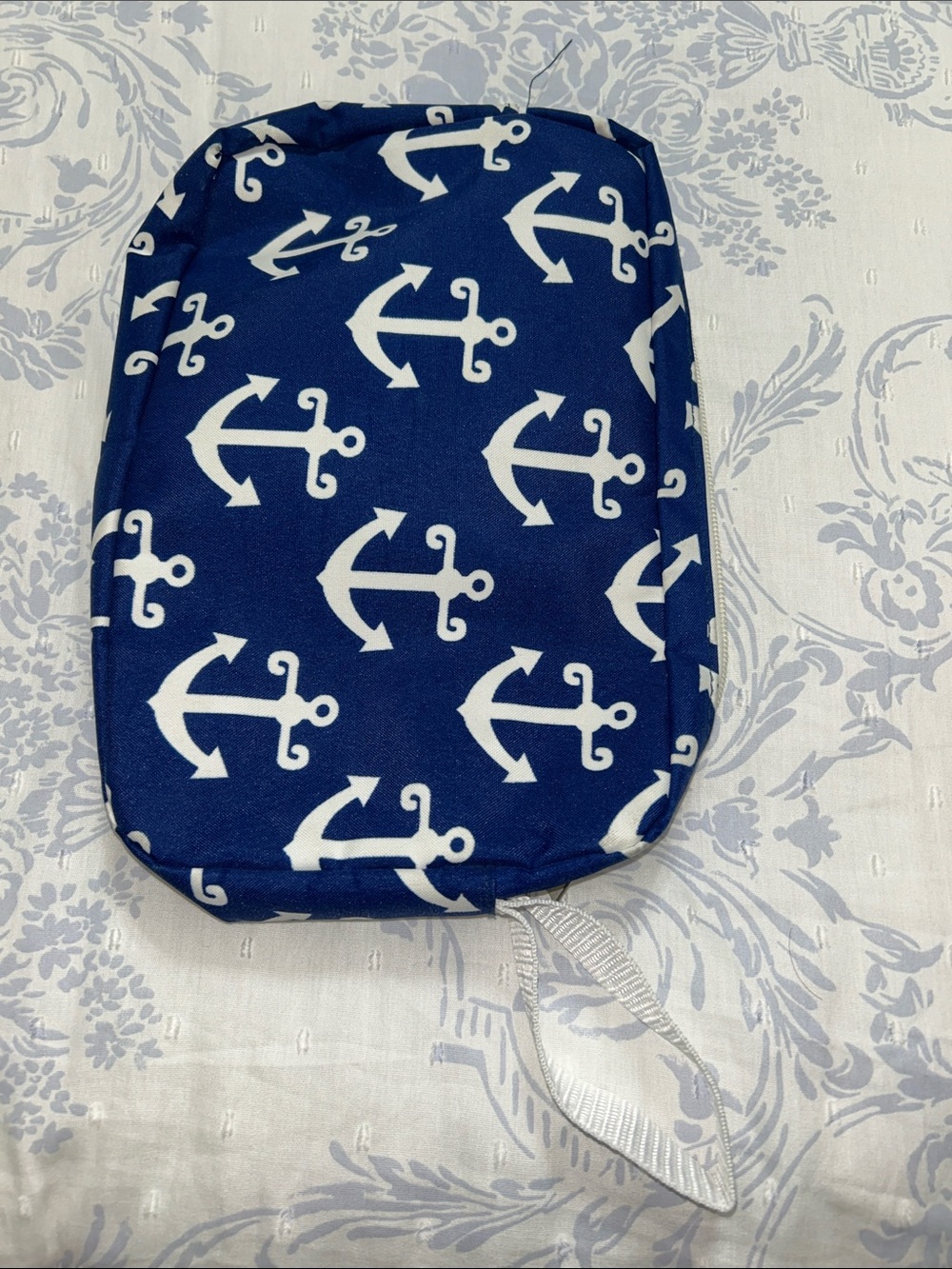Personalized Navy Anchor Pouch with Pink Name - Picture 2 of 3